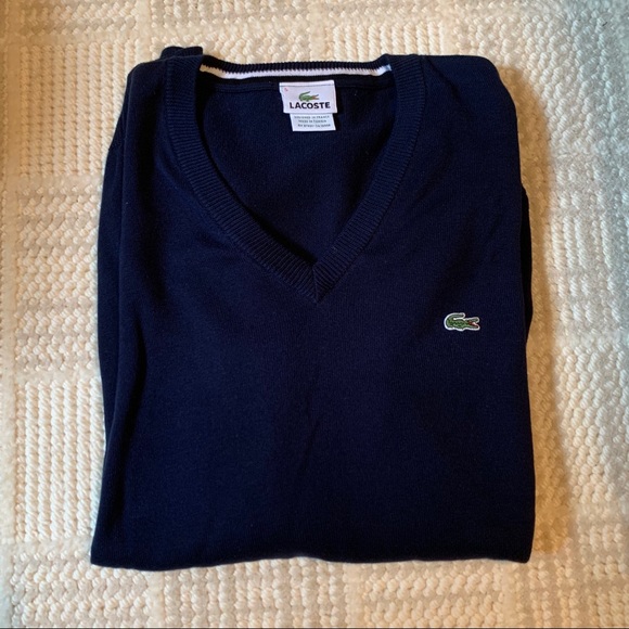 Lacoste Navy Blue V Neck Sweater; size medium - Picture 2 of 3